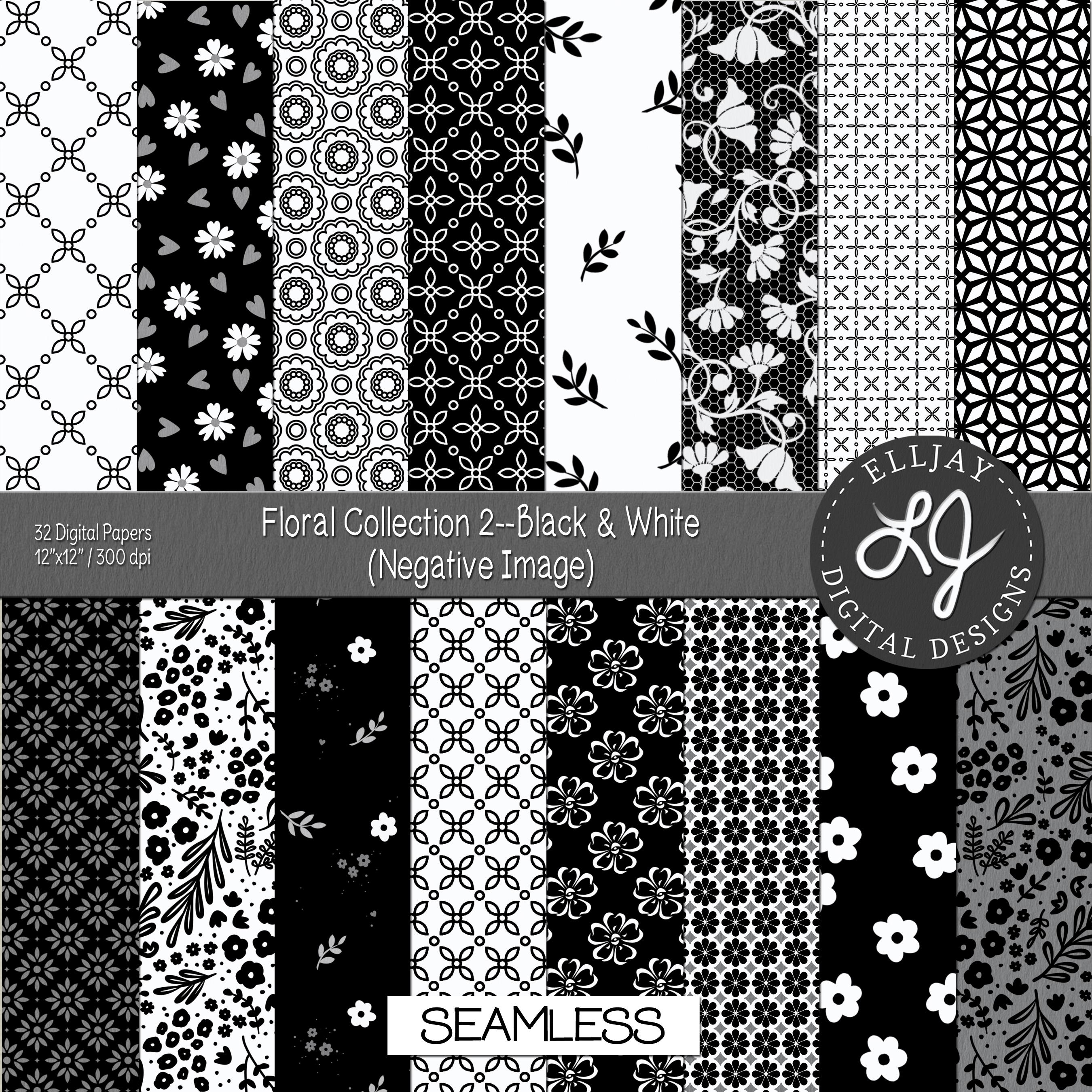 Black Floral Digital Paper Pack: Seamless Scrapbook Patterns (instant ...