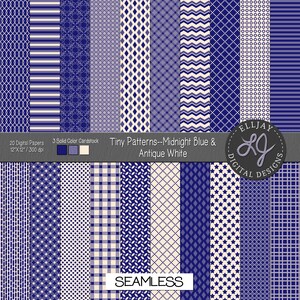 Small pattern blue & cream digital paper pack. Seamless blue backgrounds. Card making paper. Scrapbooking paper pack. Commercial use.