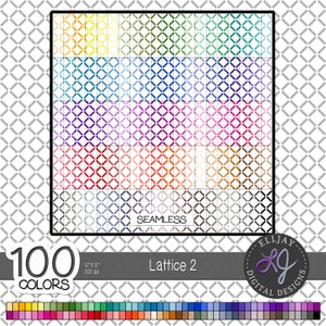 May include: A digital paper pack with 100 seamless patterns in various colors. The patterns are a lattice design with a white background and colored lines. The text "Lattice 2" is visible in the image.