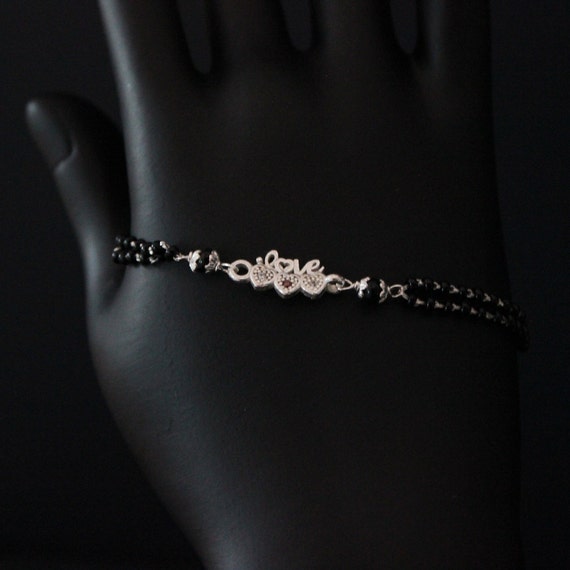 925 sterling silver modern cultural black beaded all sizes girls bracelet  Combo use bracelet or anklets, best Mangalsutra bracelet sbr458 | TRIBAL  ORNAMENTS