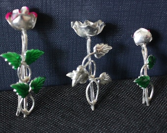 999 Pure Silver Religious LOTUS/KAMAL Flower with Stem and Leaves/ brooch