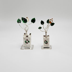 925 Silver Tulsi | Tulasi | Thulsi Plant with Green Color Meena Leaves & Meena art work on planter