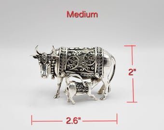 925 Silver Cow With Calf Idol | Kamdhenu Cow | Multiple Sizes - Etsy