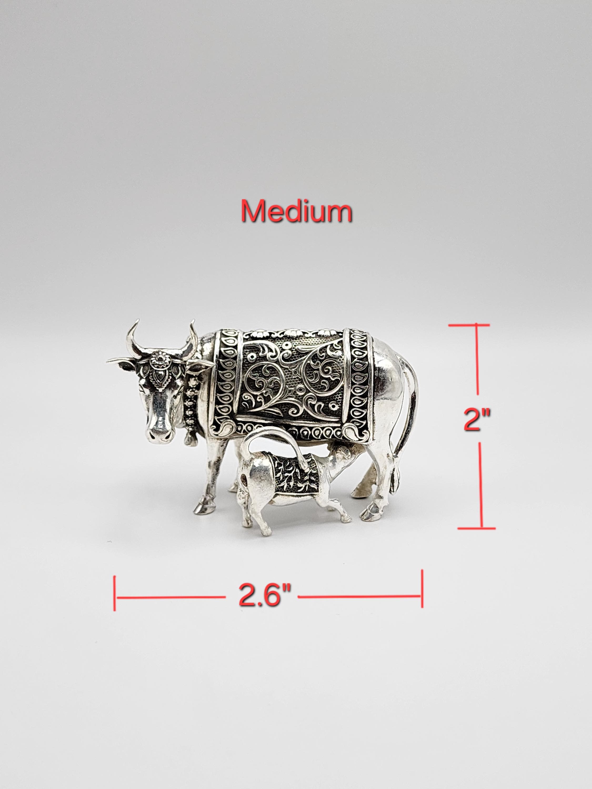 925 Silver Cow With Calf Idol | Kamdhenu Cow | Multiple Sizes - Etsy