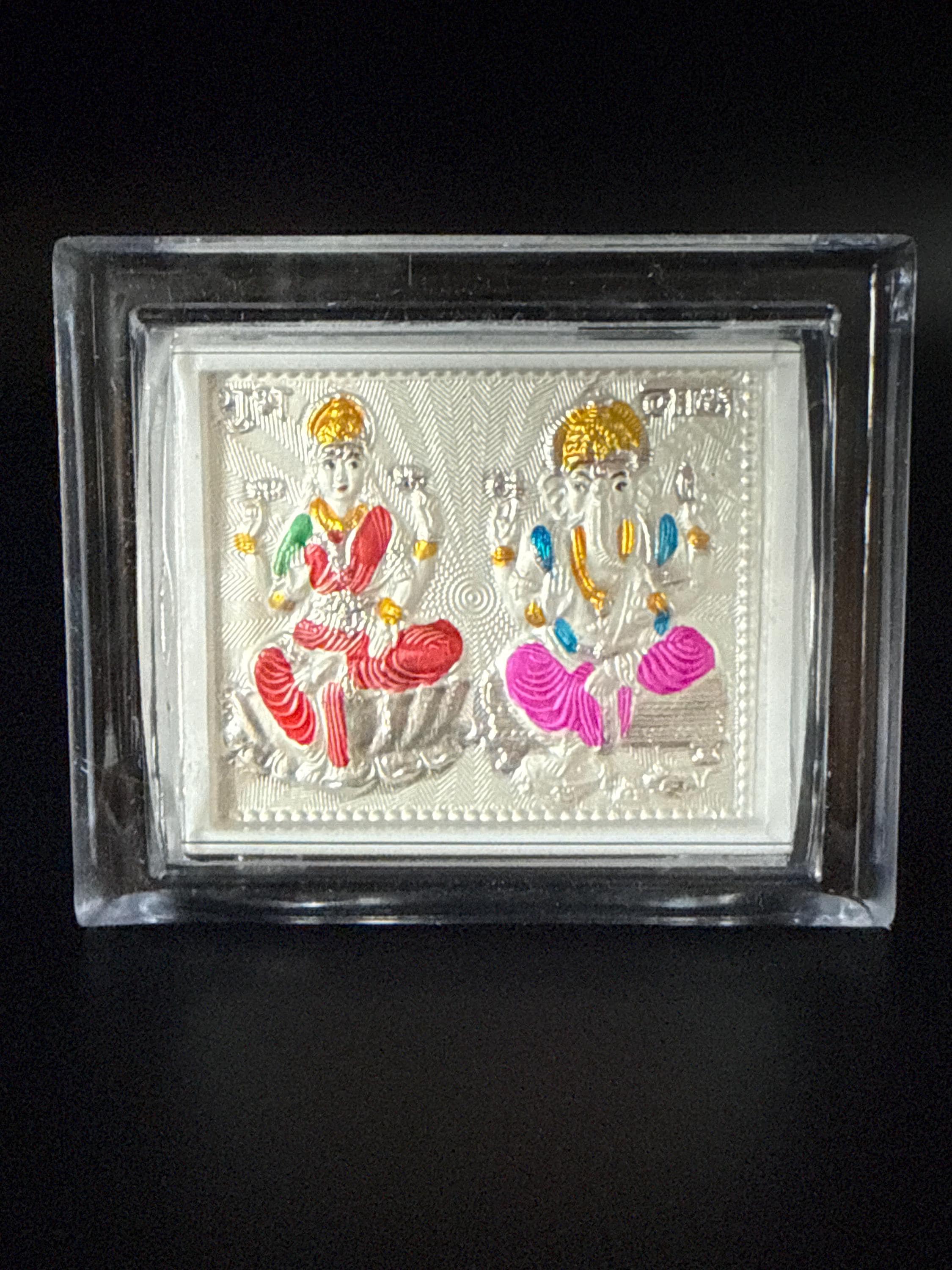 シヴァ　12ジョーティリンガム　額縁付 999 Pure Silver Colored Lakshmi Ganesha Frame With Flat Base