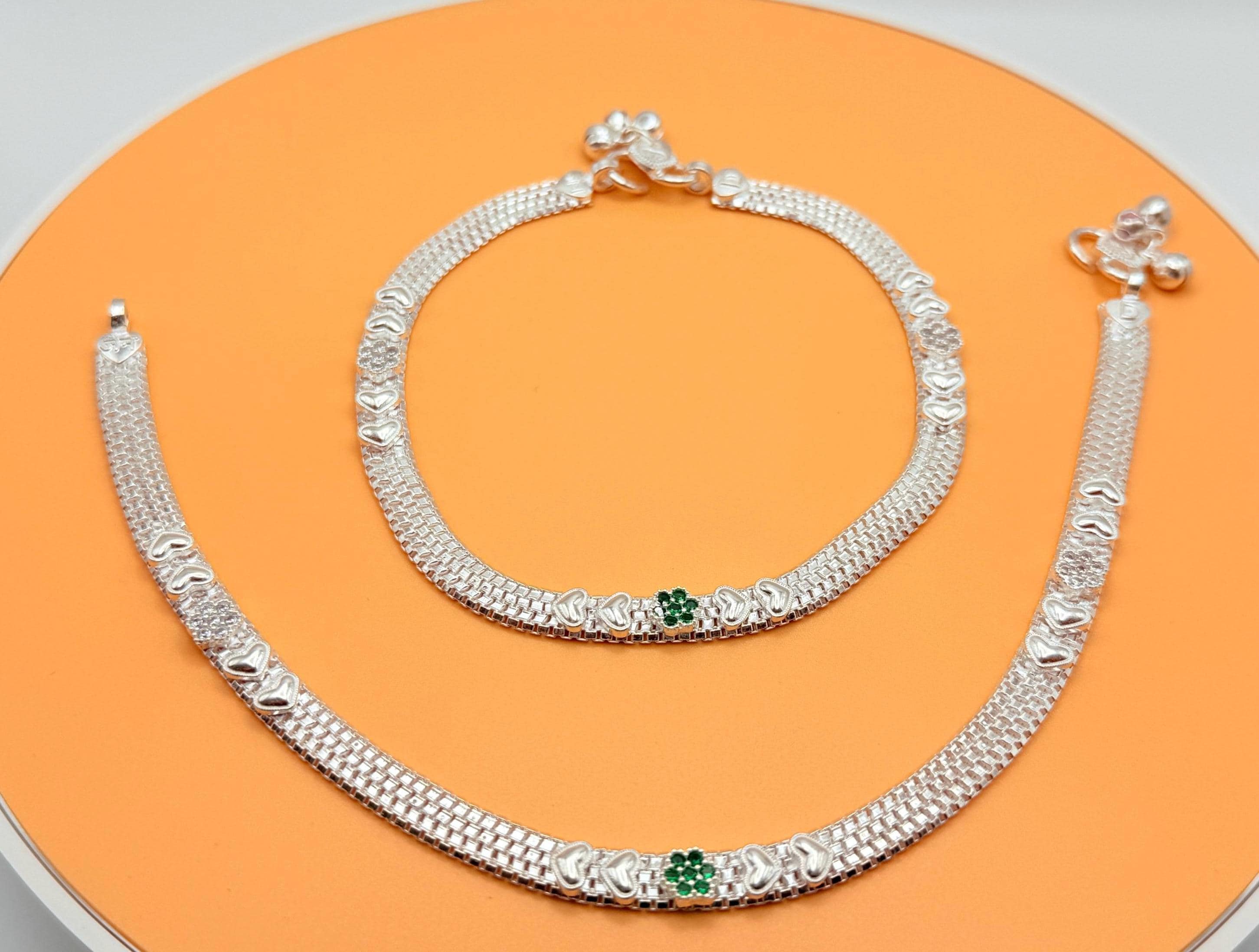 925 Sterling Silver Fancy Anklet 10 inches 1 pair