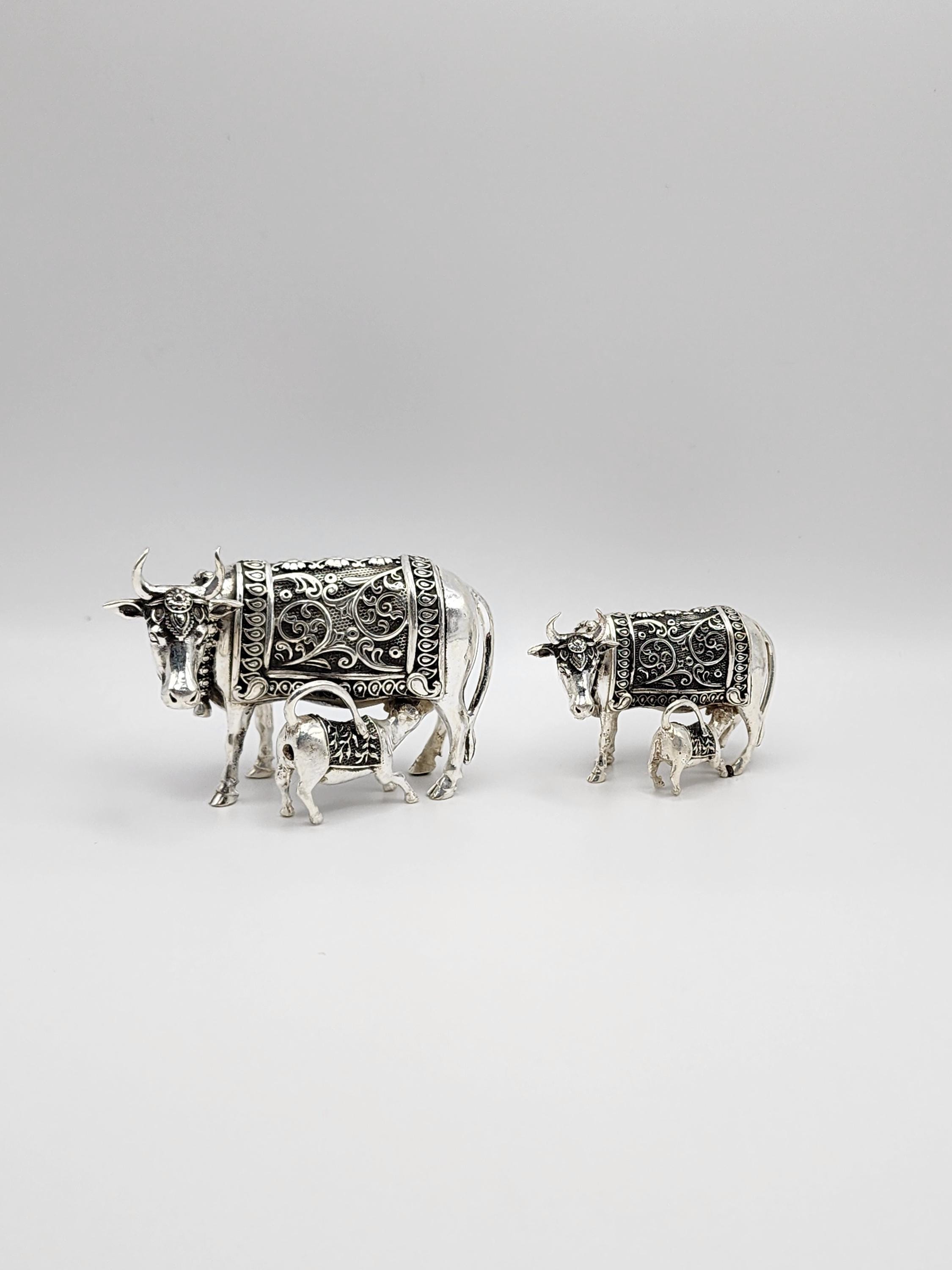 925 Silver Cow With Calf Idol | Kamdhenu Cow | Multiple Sizes - Etsy