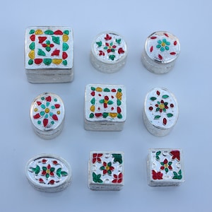 Silver kumkum box with meena work