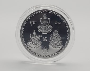 999 Pure Silver Lakshmi Saraswati Ganesha Coin | 5 gms Diwali Gift