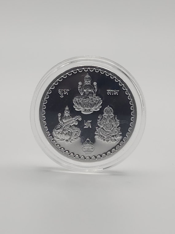 999 Pure Silver Lakshmi Saraswati Ganesha Coin | 5 gms Diwali Gift