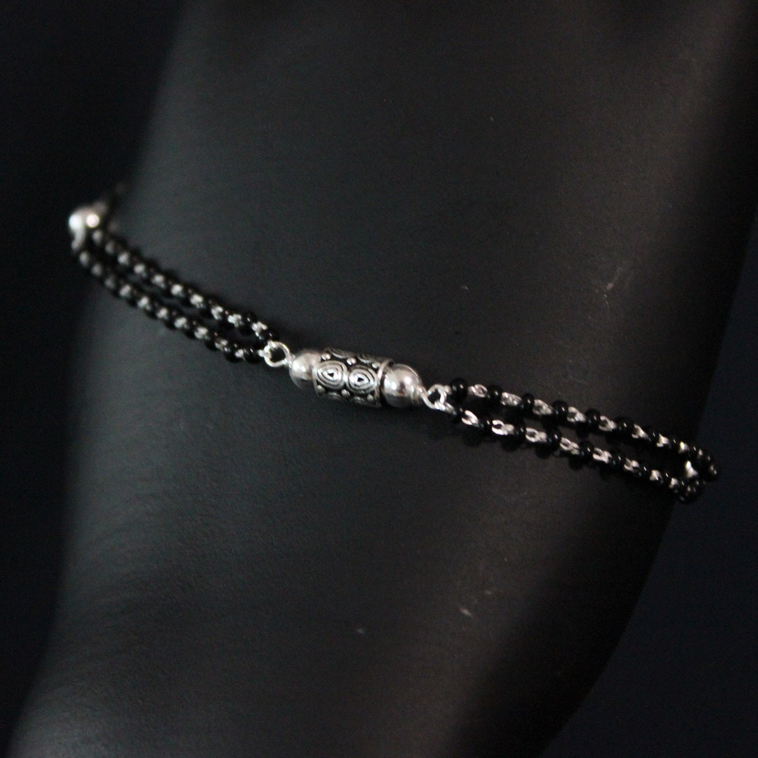 925 Silver Black Beaded Bracelets for Girlswomen 2 Design Options Etsy