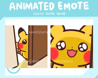 ドアの後ろで感嘆するピカチュウのアニメーションエモート | Twitch