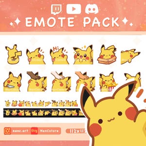 Smol Pikachu Emote Pack (A) — 12 Emotes for Streaming | Minimalist set | Instant Download | Read to Use | Cute Pika cat Bundle