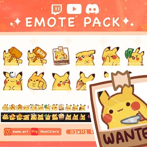 Smol Pikachu Emote Pack (B) — 12 Emotes for Streaming | Minimalist set | Instant Download | Read to Use | Cute Pika cat Bundle