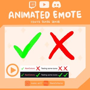 Animated Green tick and Red cross Emotes | Streaming emote| Ready to Use | cute emotes | Funny | check | Verify emote (transparent)