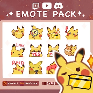 Smol Pikachu Emote Pack (E) — 12 Emotes for Streaming | Minimalist set | Instant Download | Read to Use | Cute Pika cat Bundle