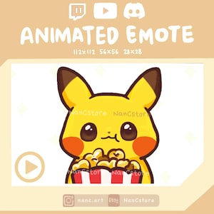 Animated Happy Pikachu eating Popcorn Emotes | for Twitch Discord Streaming | Ready to Use | Adorable cute snacking Good Show