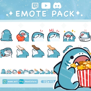 Smol Blue Shark Emote Pack (A) — 12 EMOTES for Streaming | Minimalist set | Instant Download | Read to Use | Cute Shark Bundle