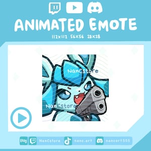 Emote animado de arma Glaceon | Emoji fofo para bate-papo no Twitch e Discord | Rage Gaming Shooting Gun Pull trigger
