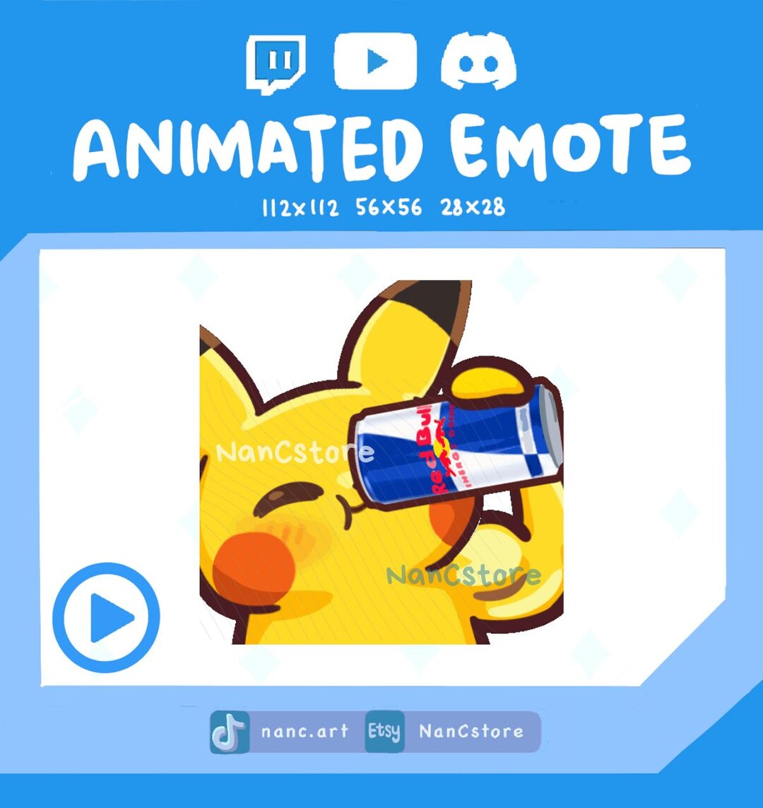 Animated Pikachu Red Bull Drink Emote | Adorable Pokemon Emoji Twitch ...