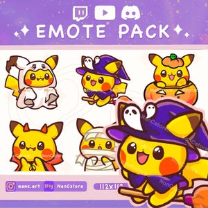 Adorable Pikachu Halloween Emotes Pack | 6 Stickers Bundle | for streaming Discord Twitch | Instant Download