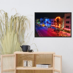 Ocean Drive by Night Framed Poster | Aerial Photography | Drone | Miami Beach | Florida | Wall Decor