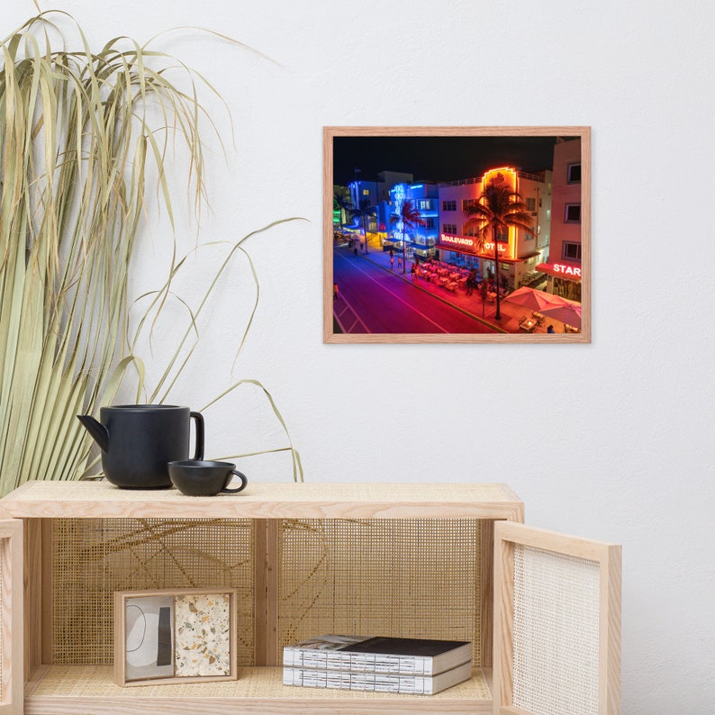 Ocean Drive by Night Framed Poster | Aerial Photography | Drone | Miami Beach | Florida | Wall Decor