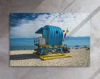 Miami Beach Canvas Print | Ocean Rescue Lifeguard Tower Aerial Art | Coastal Wall Decor, Beach Gift
