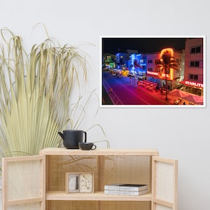 Ocean Drive by Night Framed Poster | Aerial Photography | Drone | Miami Beach | Florida | Wall Decor
