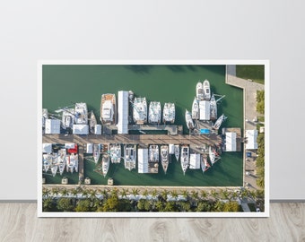 Pôster emoldurado de barcos em Miami Beach | Arte de parede oceânica vista de cima | Decoração costeira da Flórida, presente de praia