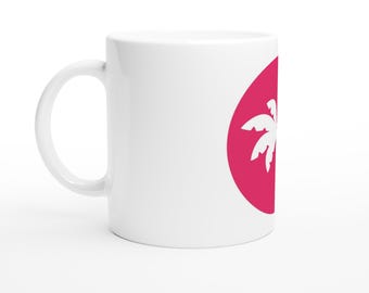 Caneca Miami Palm Tree | Caneca de café de cerâmica branca de 325ml | Lembrança tropical da Flórida | Caneca para amantes da praia