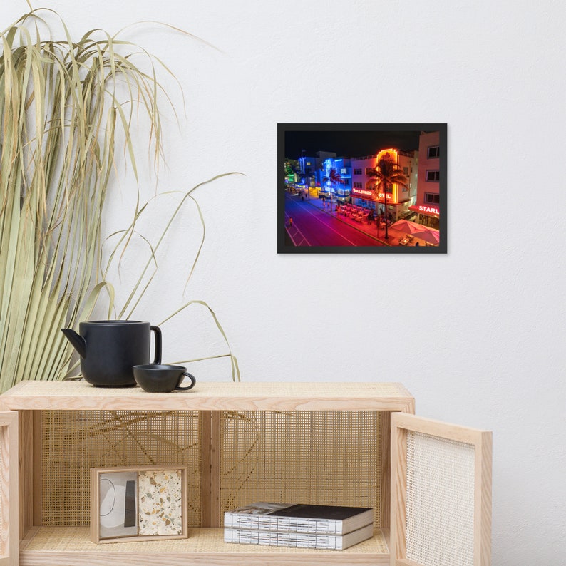 Ocean Drive by Night Framed Poster | Aerial Photography | Drone | Miami Beach | Florida | Wall Decor