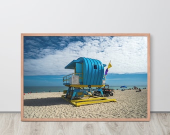 Poster incorniciato di Miami Beach / Stampa della torre di salvataggio del soccorso oceanico / Decorazione fotografica costiera, regalo da spiaggia