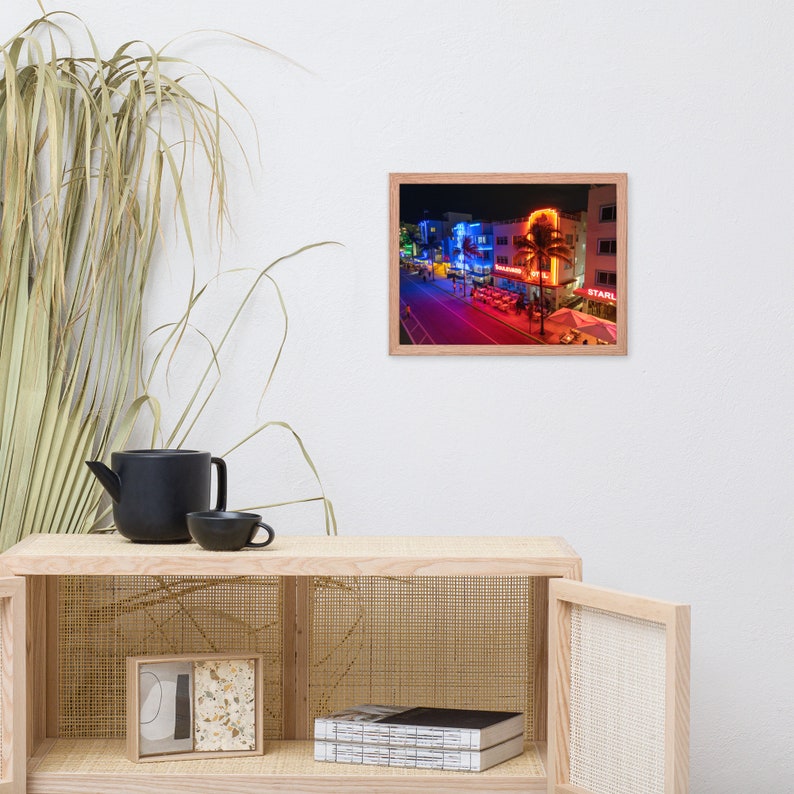 Ocean Drive by Night Framed Poster | Aerial Photography | Drone | Miami Beach | Florida | Wall Decor