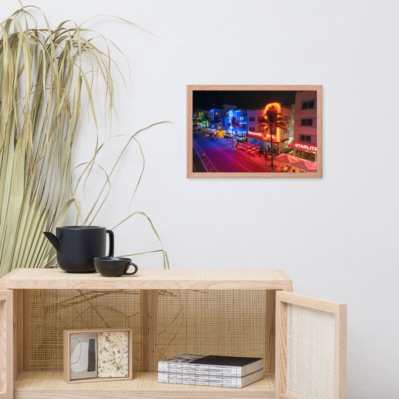 Ocean Drive by Night Framed Poster | Aerial Photography | Drone | Miami Beach | Florida | Wall Decor