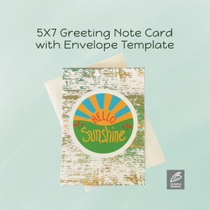 Carte de voeux imprimable Hello Sunshine hippie des années 70 avec modèle d'enveloppe Téléchargement numérique instantané 5 x 7 pouces