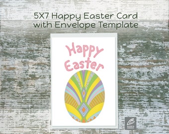 Happy Easter Card Printable Easter Egg Card 5”x7” Blank Inside with Envelope Template Instant Digital Download Card