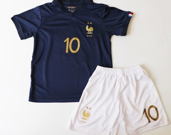 Frankreich Kinder-Set, Fußballtrikot, Fußball-Outfit, Frankreich-Jersey & Shorts, New Kids France Mbappe Premium Fußballuniform 2023