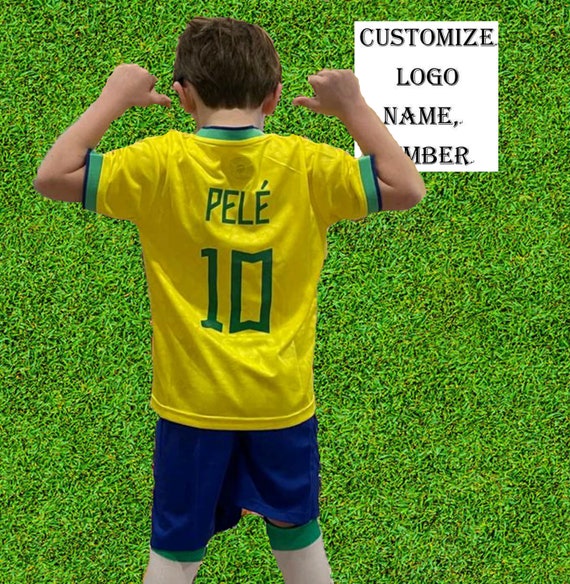 Buy Brazil 2022 PELE Home Kids Soccer Uniform Jersey Shorts Socks