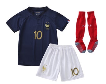 Neu Kinder Frankreich Mbappe Premium Fußball-Trikot 2023, MBAPPE Kinder Frankreich Trikot mit Shorts - WM 2022 - Französisches Team Trikot im Alter von 5-13 Jahren