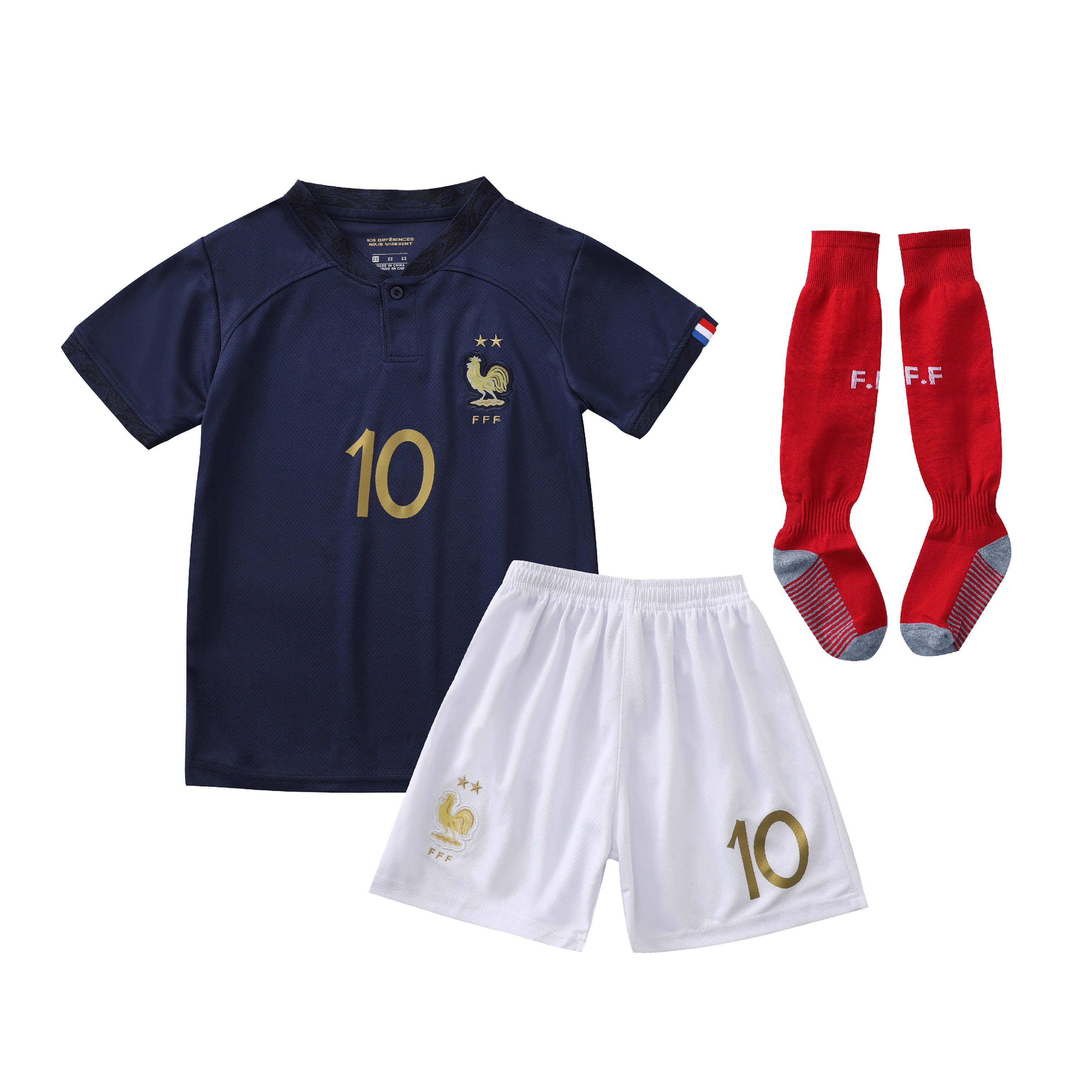 Nouvel uniforme de football premium pour enfants France Mbappe 2023,  maillot MBAPPE pour enfants France avec short Coupe du monde 2022 Maillot  de l'équipe de France âgés de 5 à 13 ans -  France