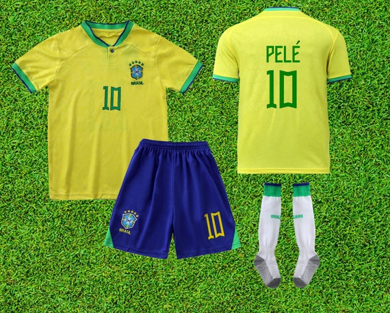 Brazil 2022 PELE Home Kids Soccer Uniform Jersey Shorts Socks for Boys  Girls Youth Sizes,brazil 2022 Kids Soccer Uniform Jersey Shors Socks 