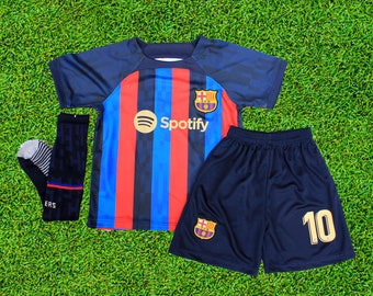 Barcelona Kids Soccer Jersey Set,2022 Barcelona Jersey,Kids Jersey and Shorts Uniform Kit,Customizable, Barcelona Kids Set, Kids Soccer Set