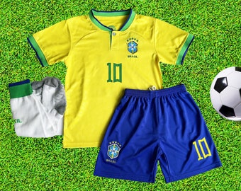 Brazil Kids Set,Soccer Uniform,Brazil Jersey & Shorts,Brasil 2022 Home Jersey,Brazil 2022 PELE Home Kids Soccer Uniform Jersey Shorts Socks