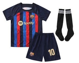 Kid's 2023 Barcelona Soccer Jersey #10 Messi Jersey Kit Jersey With Short,22-23 Barcelona Messi 10# Home Jersey (Adults & Kids)