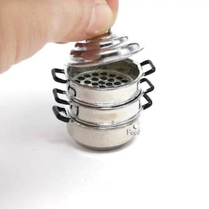 Real Miniature Cooking Steamer pot 1:12 for real cook mini food or dollhouse kitchen