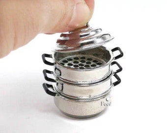 Real Miniature Cooking Steamer pot 1:12 for real cook mini food or dollhouse kitchen