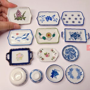 Tiny Ceramic Plate and Bowl: Miniature Dollhouse Kitchenware