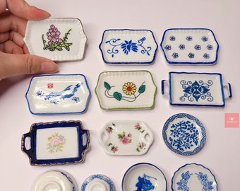 Tiny Ceramic Plate and Bowl: Miniature Dollhouse Kitchenware