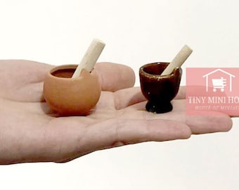 Real Miniature Mortar and Pestle Set Grinder Crusher For Real Miniature Cooking Food 1:12 Scale